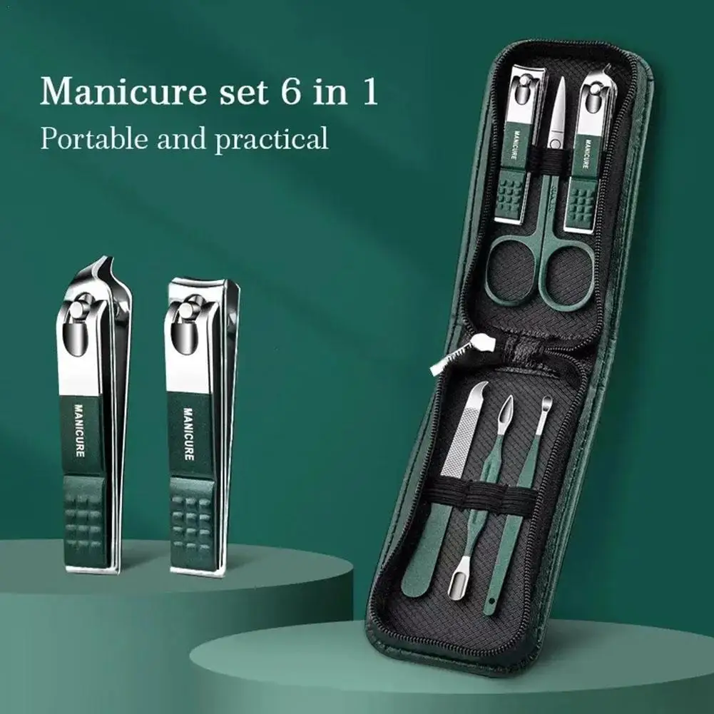 

6Pcsset Portable Luxury Manicure Sets Pedicure Kits Bright Green Nail Set Personal Care Tools Eyebrow Scissors