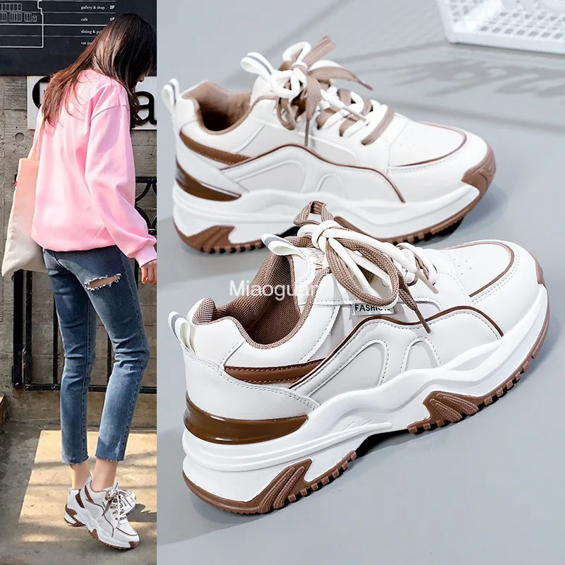 

Корейская версия, новинка, Женская универсальная спортивная обувь для студентов на весну и осень, женская повседневная обувь на толстой подошве, кроссовки на шнуровке