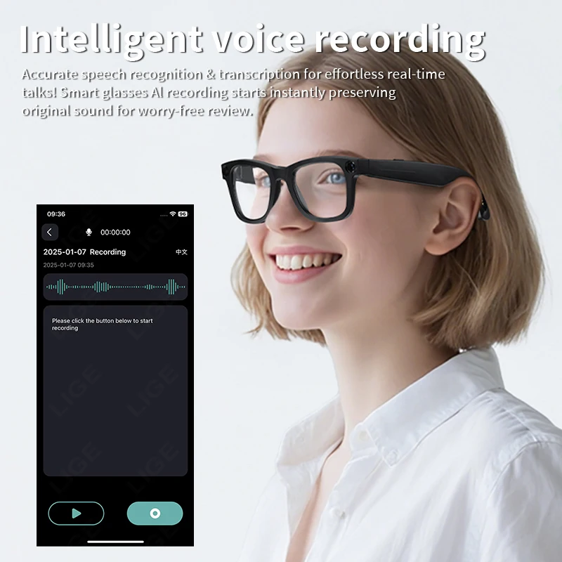 SG-70 HD AI Smart Translation Camera Glasses Long-lasting Battery Voice Assistant Control Calling Music Outdoor Glasses