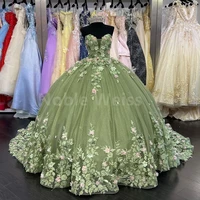 Quinceanera Dress Strapless Train Tulle 3D Flower Sweet 16