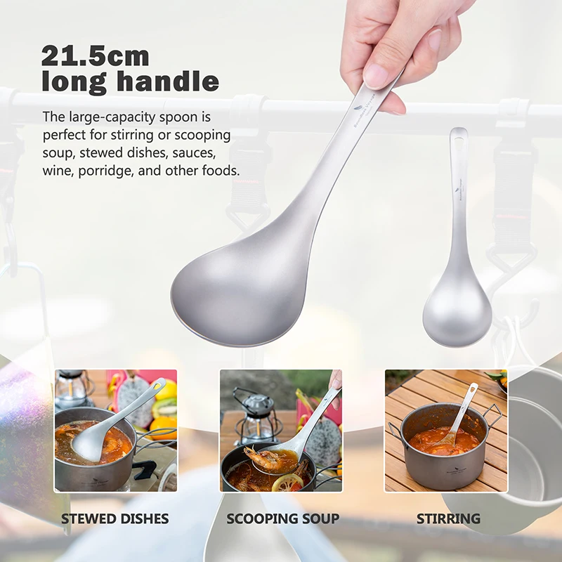 Boundless Voyage Titanium Spoon Tableware Porridge Stew Sauce Deep-bowled Ladle Scoop Cooking Kitchen