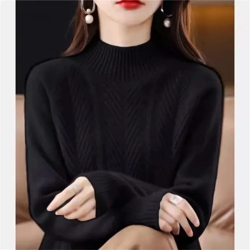 2023 새로운 캐시미어 스웨터 여성 하프 터틀넥 풀오버 니트 스웨터 따뜻한 니트웨어 여성 점퍼 겨울 캐주얼 탑