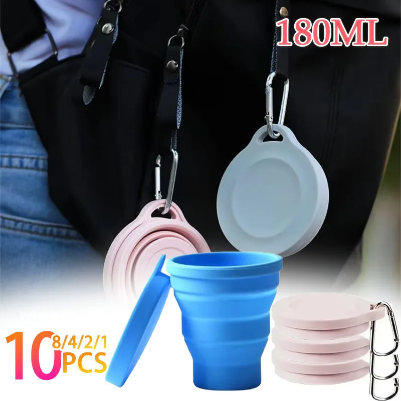 Folding Cup 1-10PCS 180ML Silicone Collapsible Water Cup Outdoor Camping Travel Portable Foldable Lid Coffee Cup Sports Hiking Accessories