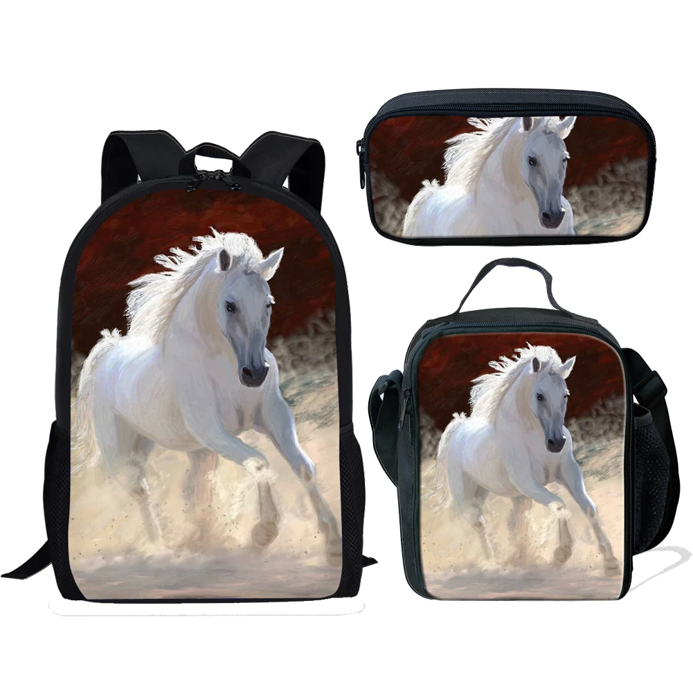 Popular Youthful Fire Crazy Horse 3D Print 3pcs/Set Student Travel bags Laptop Daypack Backpack Lunch Bag Pencil Case