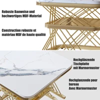 Rosahqnda – ensemble de 2 tables basses, table de canapé, table d'appoint, structure en fer, aspect marbre, pour salon, balcon, bureau, noir et or 6