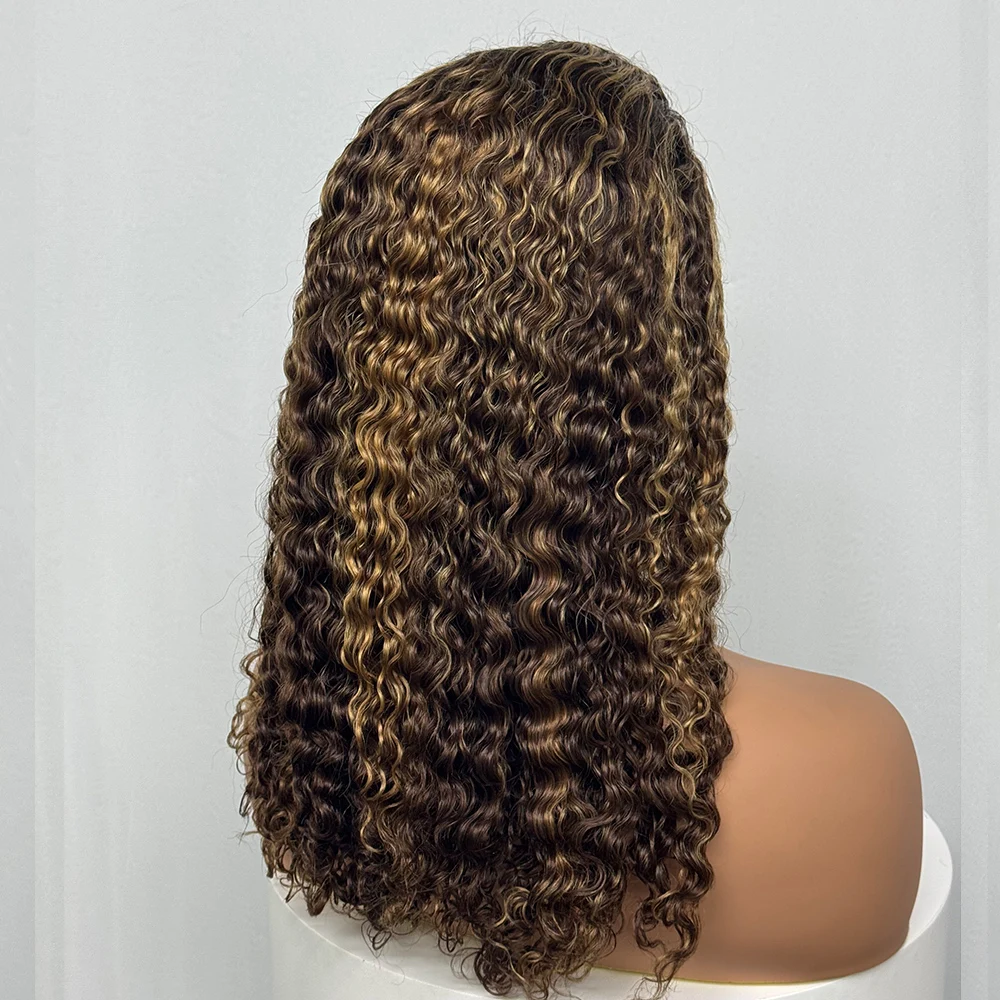 250% Density Highlight 20 Inches Water Wave Curl Human Hair Wig 13x4 Transparent Lace Frontal Brazilian Hair Wig for Black Women