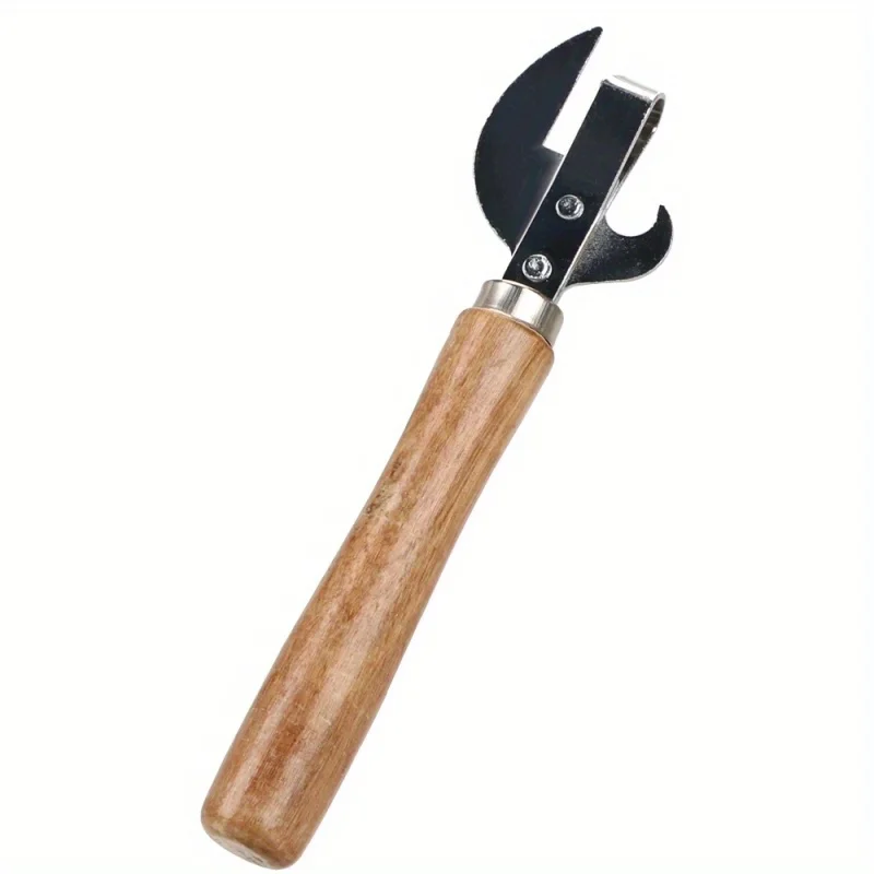 1pc hot Easy Grip Premium Can Opener with Wooden Handle | Safe Manual Jar & Bottle Opener for Kitchen, Restaurants, and Bars