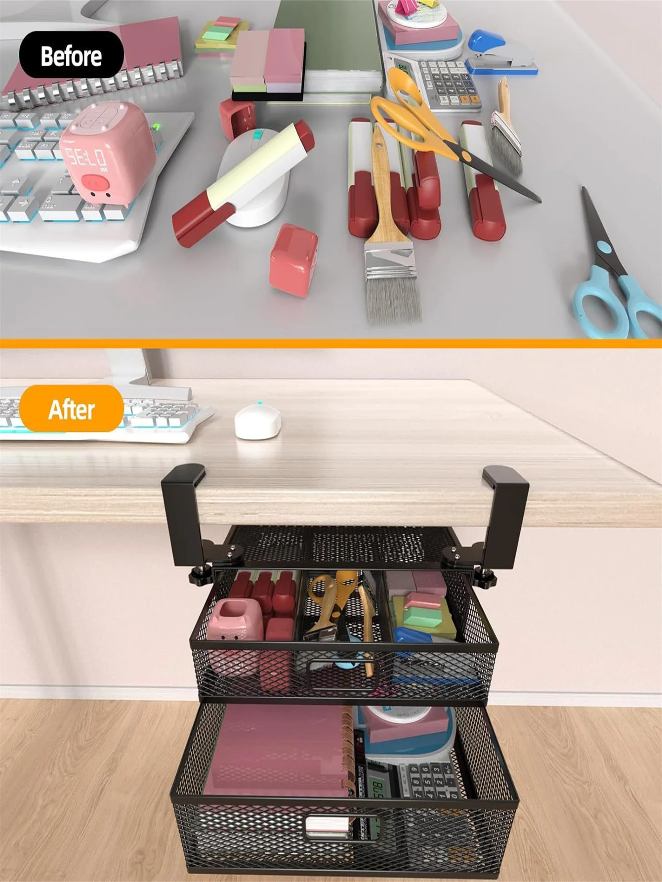 MILEGI Under Desk Drawer Organizer, Under Desk Storage Drawers Clamp-On, Hanging - View #4