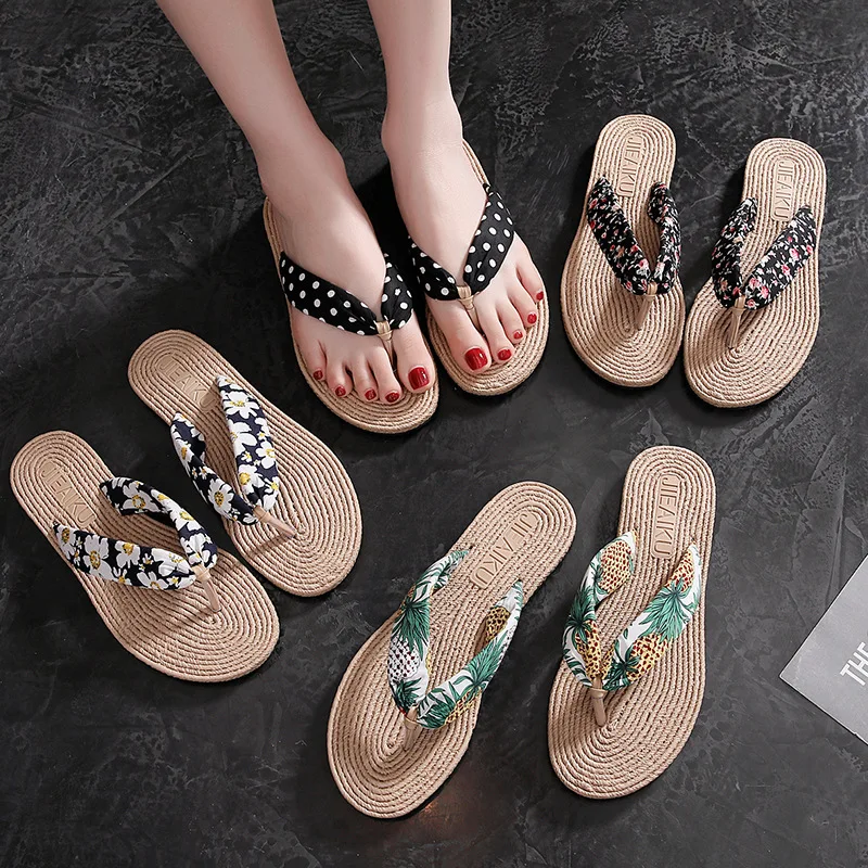 2023 New Summer Fashion Design Weave Women Beach Flip-Flops Non-Slip Flat Ladies Outdoor Soft Slippers Women's Simple Flip-Flop