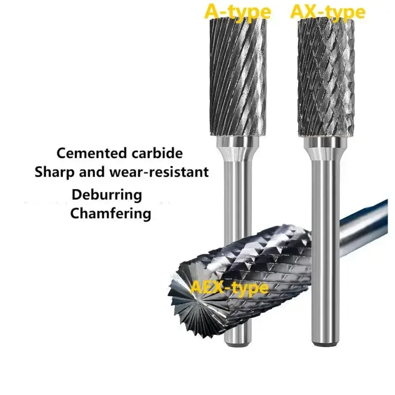 6mm A&AX Type Head Tungsten Carbide Alloy Rotary File Drill Milling Carving Bit hardware hand tools Point Burr Die Grinder Abrasive for Metal