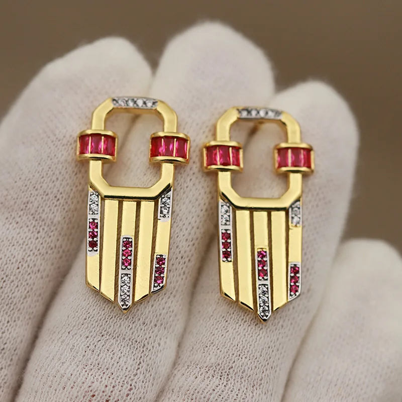 Nouveau Design de vue boucles d'oreilles géométriques en cristal de luxe pour les femmes marque de mode bijoux zircone boucles d'oreilles creuses