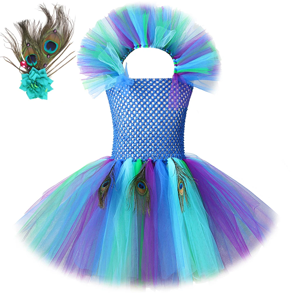 

Princess Girl Peacock Tutu Dress for Kids Performance Halloween Costumes Girls Pageant Fancy Dresses Dance Birthday Party Outfit