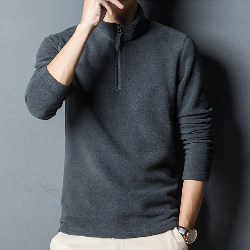 Fashion Men's Sweatshirt Solid Color Half Zip Stand Collar Polar Fleece Pullovers Long Sleeve Hoodie Male Winter Warm Tops