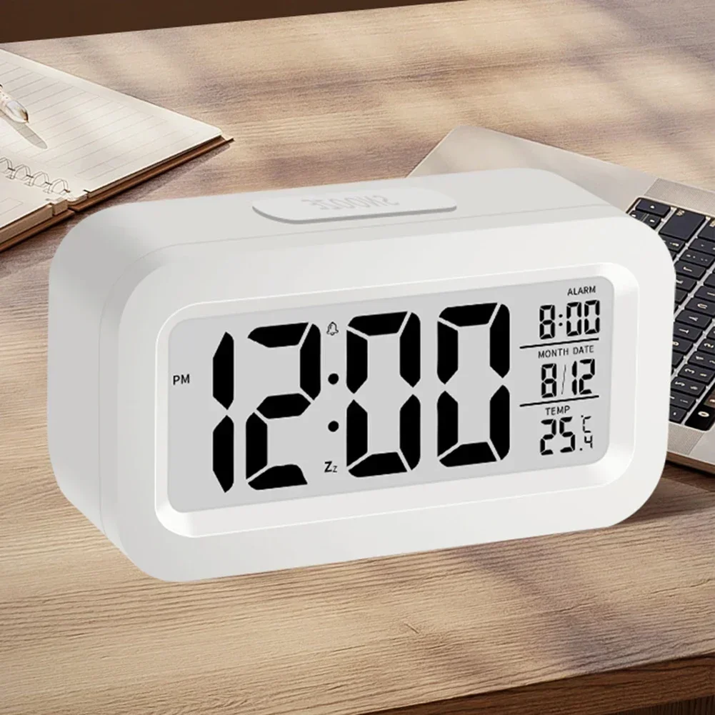 Digital clock LCD alarm with calendar thermometer for desk travel office decor portable large screen display