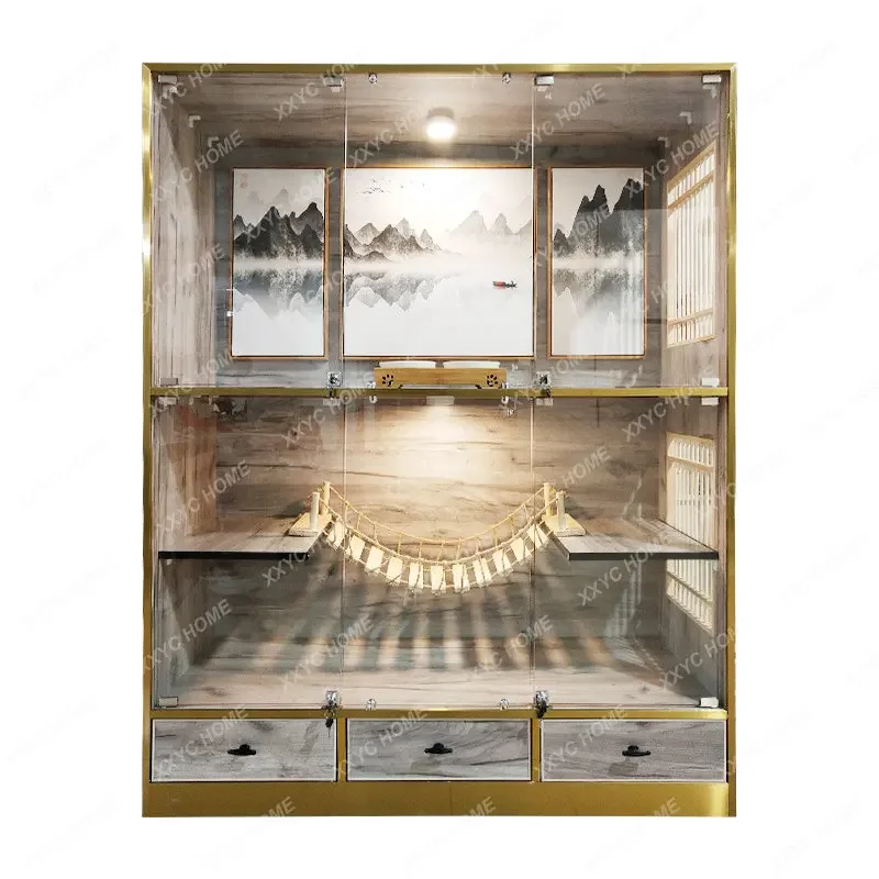 

Customized Pet Luxury Chinese Style Cat Villa Solid Wood Environmental Protection Cage Household Cattery Nest