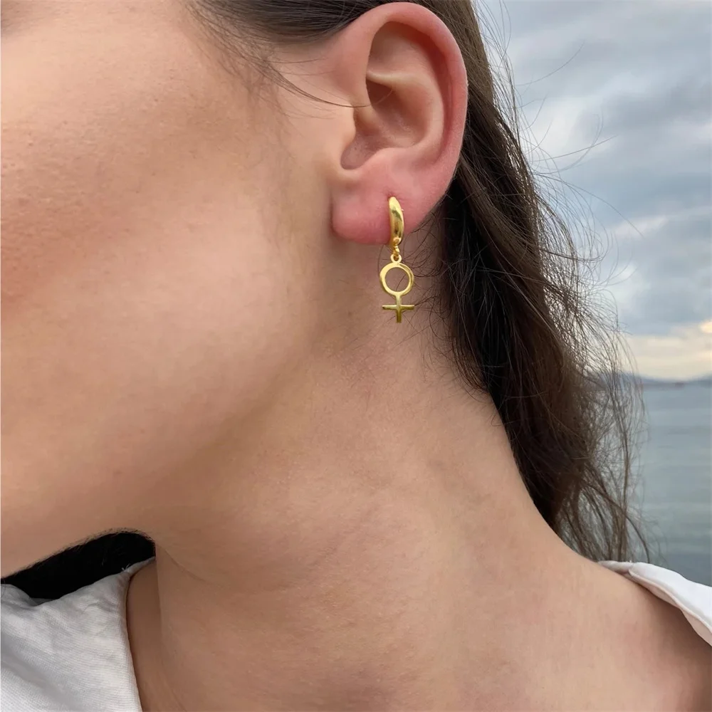 Stainless Steel Venus Symbol Dangle Earrings for Women Girls Charm Statement Female Symbol Feminist Lesbian Pride Jewelry