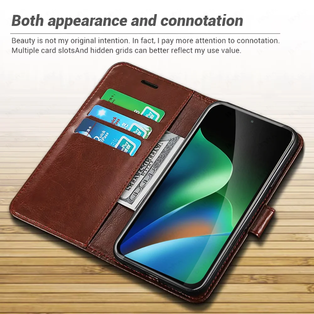 Leather Magnetic Flip Phone Cover with Book Stand and Card Wallet Functionality