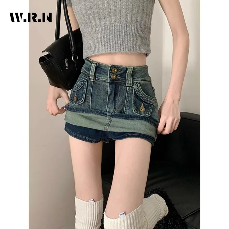 

2023 Summer Vintage Y2K High Street Super Short Jeans Skirts Women Casual All Match Female Slim High Waist Mini Denim Skirt