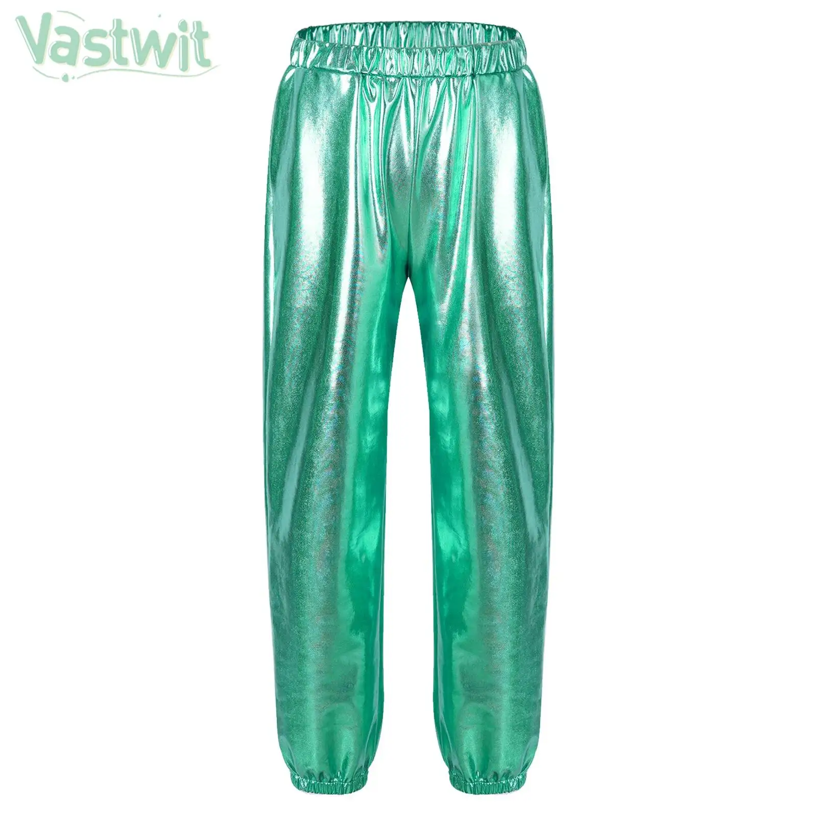 Bambini Ragazze Moda Hip Hop Street Jazz Dance Pants Pantaloni Metallici Lucidi Pantaloni Sportivi Stage Performance Costume Streetwear