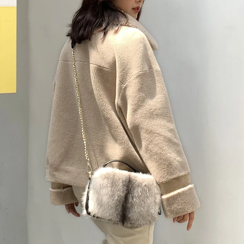 Women's Luxury Fur Pocket Bag High Quality Mink Fur With Cowhide Handbag Fashion Chain Can Cross Body Fur Bag