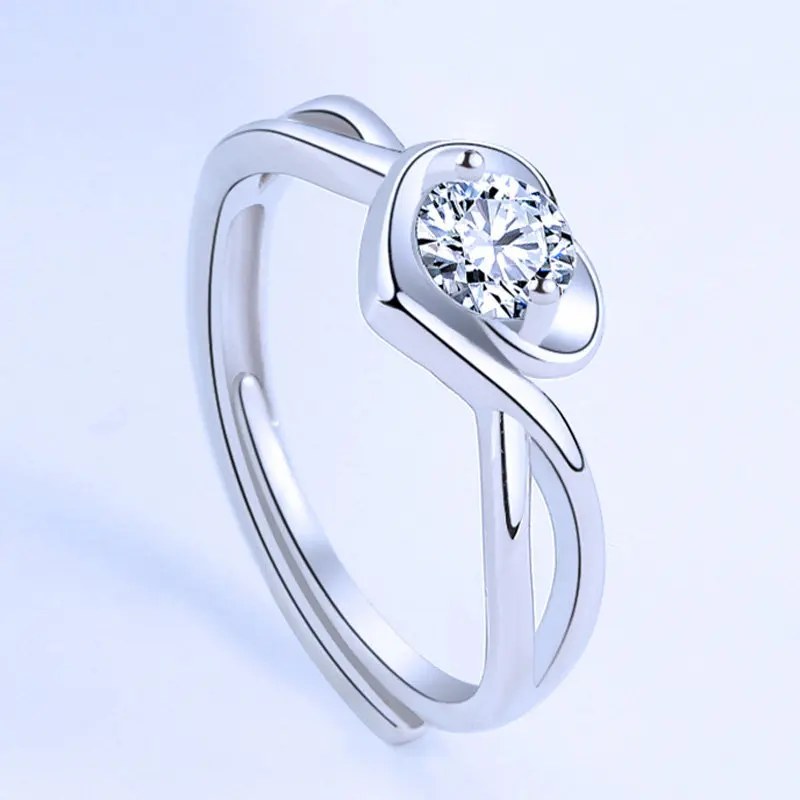 

2023 New S925 Sterling Silver Blue / Silver Heart Zircon Open Ring For Women Fashion Charm Engagement Party Jewelry
