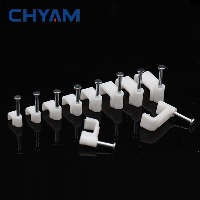 Cable Clamp 4/5/6/7/8/9/10/12mm Rectangle Shape Wire Buckle Fixing White Round Steel Nail Wall Hanging Screw Mount