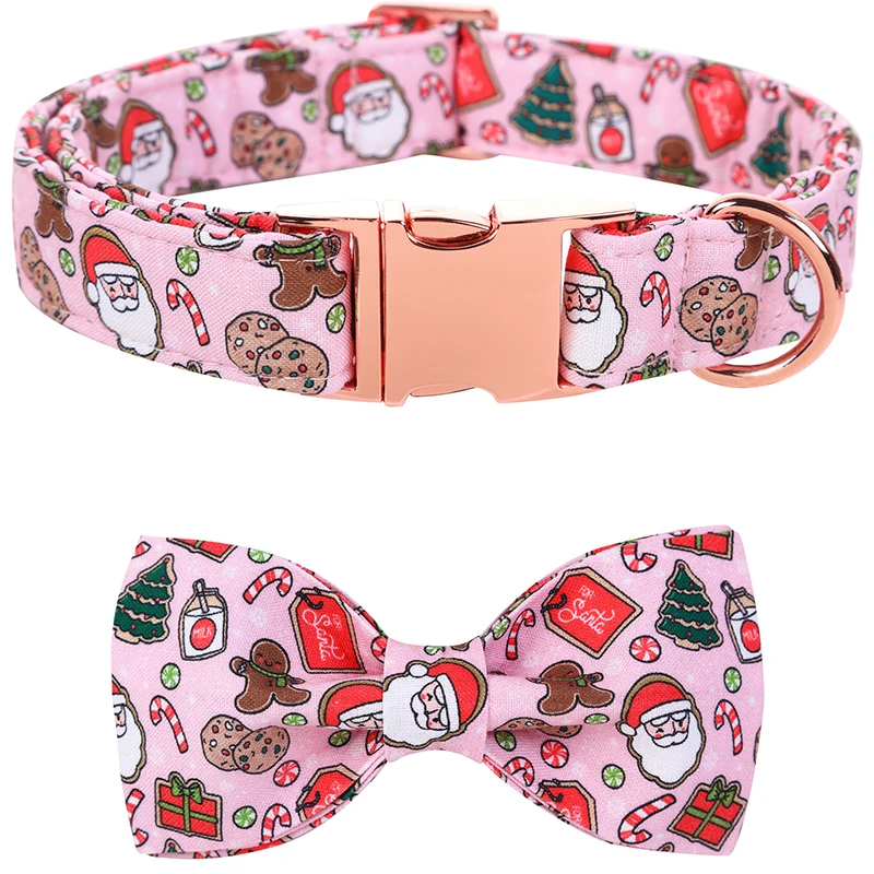 Unique Style Paws Christmas Dog Collar with Bow Pink Santa Claus Dog