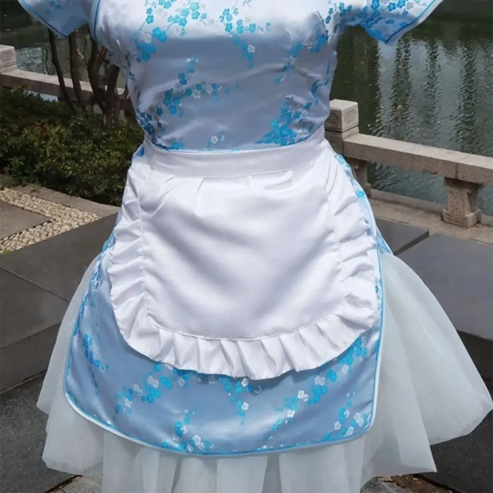 1Pcs New Waitress Maid Style Waist Apron Cosplay Costume Black White Cooking Aprons Cute Polyester Half Apron Kitchen Party 4