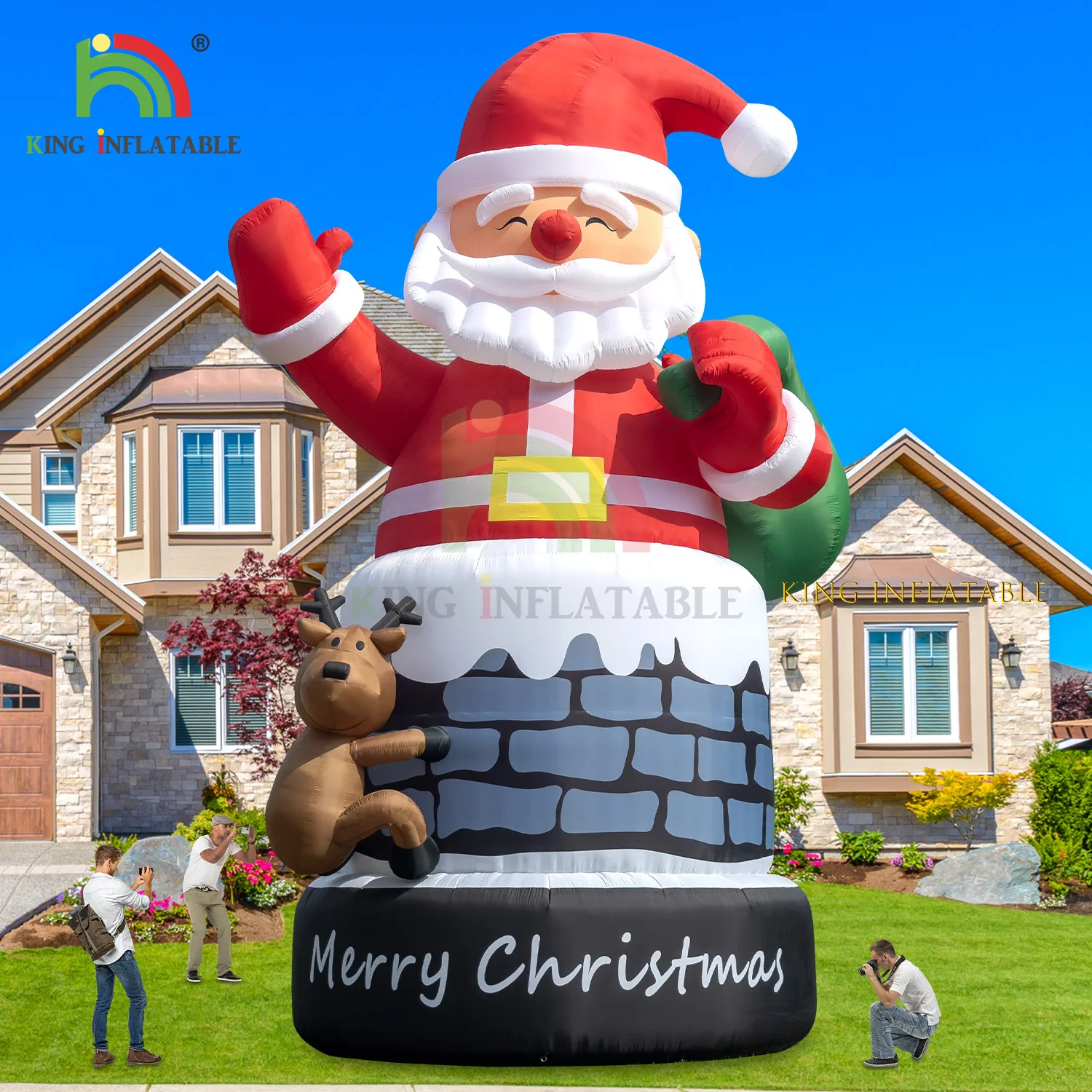 20/26/33FT Christmas Giant Inflatable Santa Claus In Chimney With Reindeer Blow Up Oxford Christmas Decoration Xmas Outdoor new year holidays blow up 20ft giant inflatable snowman frozen olaf for backyard festival christmas decorations