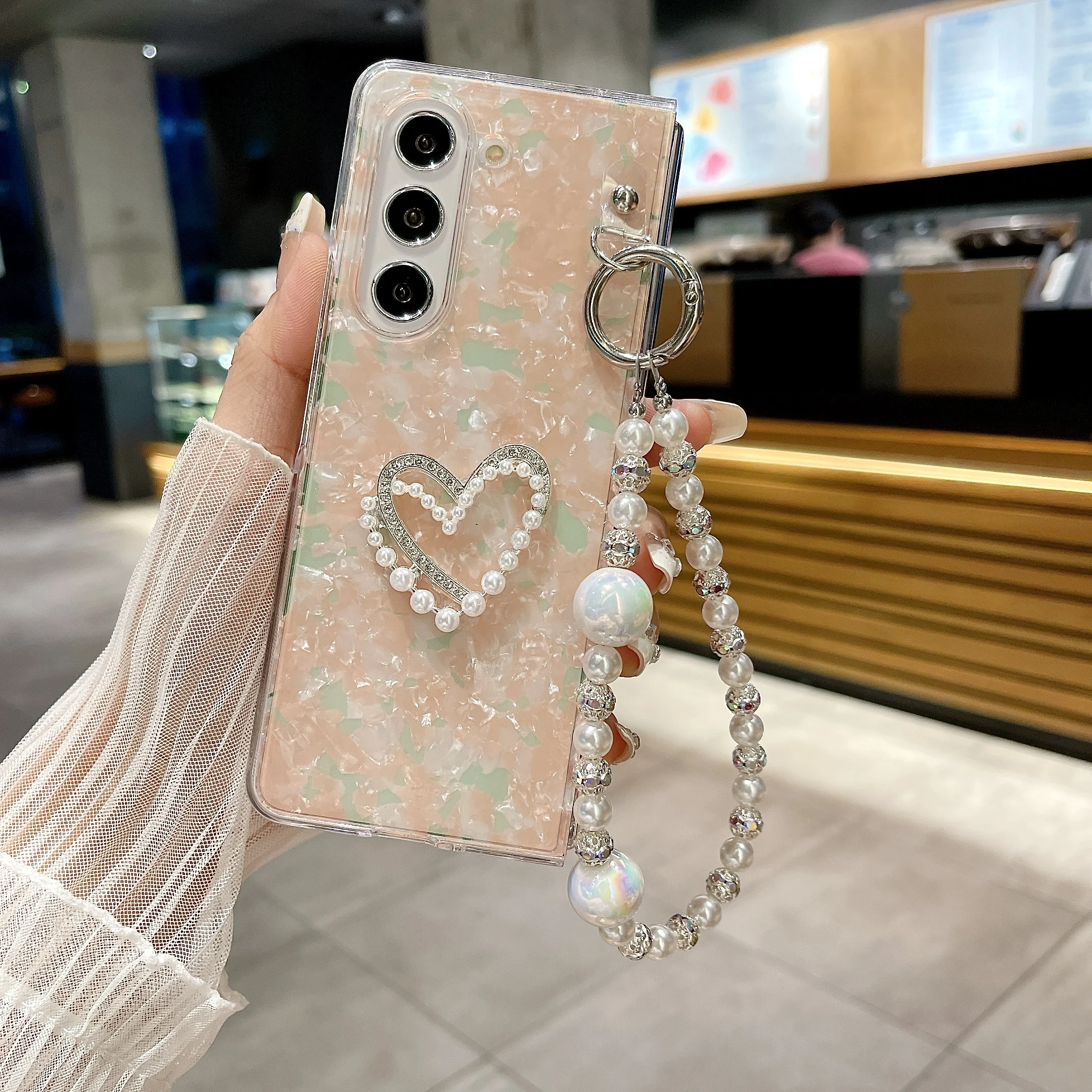 Coque de téléphone avec chaîne de perles pour samsung z fold_voghion.com