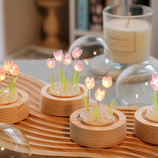 Tulip Night Light Cute Bedroom Room Decor Floral Lamp Valentines Day Gift  Lampara Tulipanes Girlfriend DIY Material Handmade - AliExpress