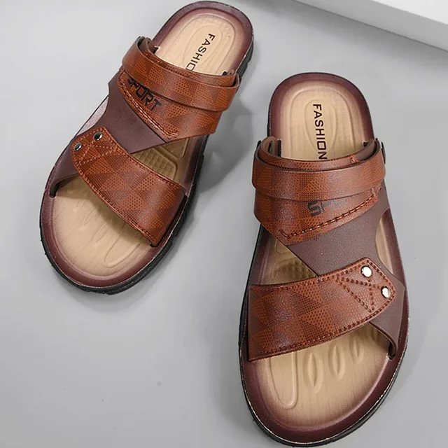 Sandales en cuir pour hommes, chaussures de plage tendance pour l'été, baskets décontractées tendance pour hommes, sandales antidérapantes à bout ouvert, chaussures pour hommes 1