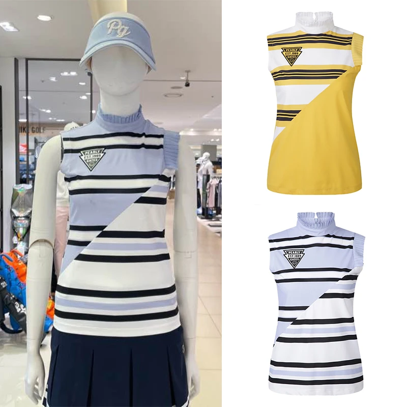 Golf Shirts Summer Slim fit Sleeveless Top Women's Striped Vest Outdoor