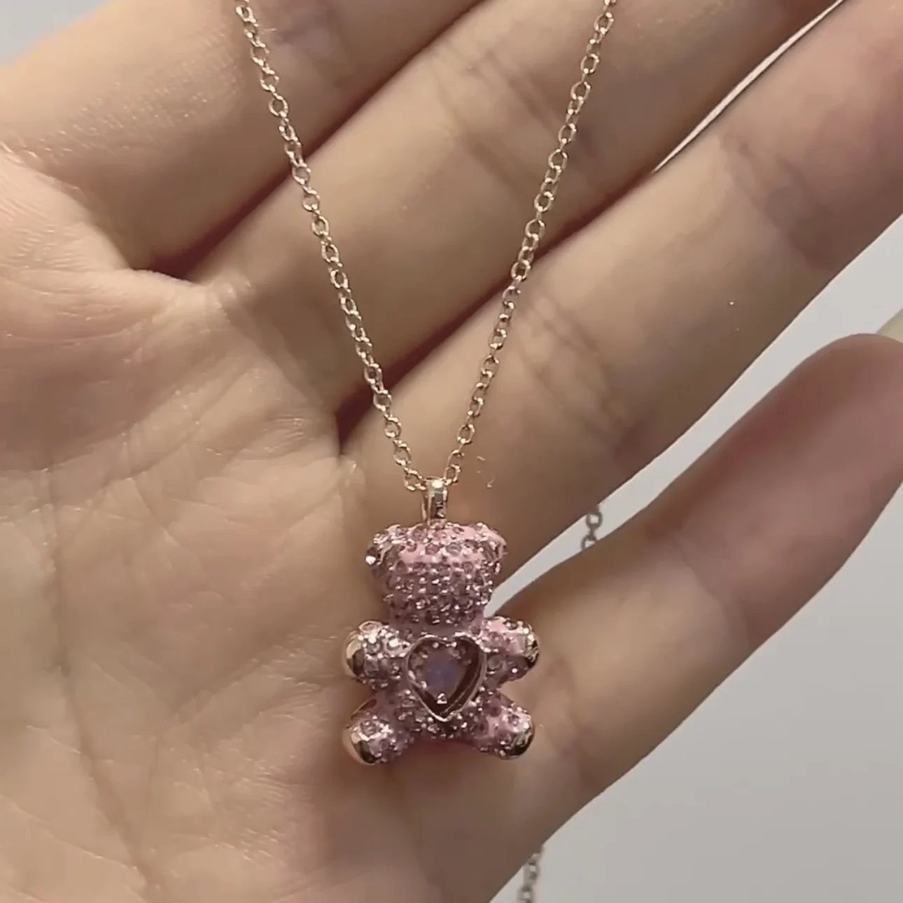 Rosa Romantico Orso Signora Fascino Ornamento Swarovskies 925 Sterling Silver Anniversario Regalo Set Di Gioielli Anime