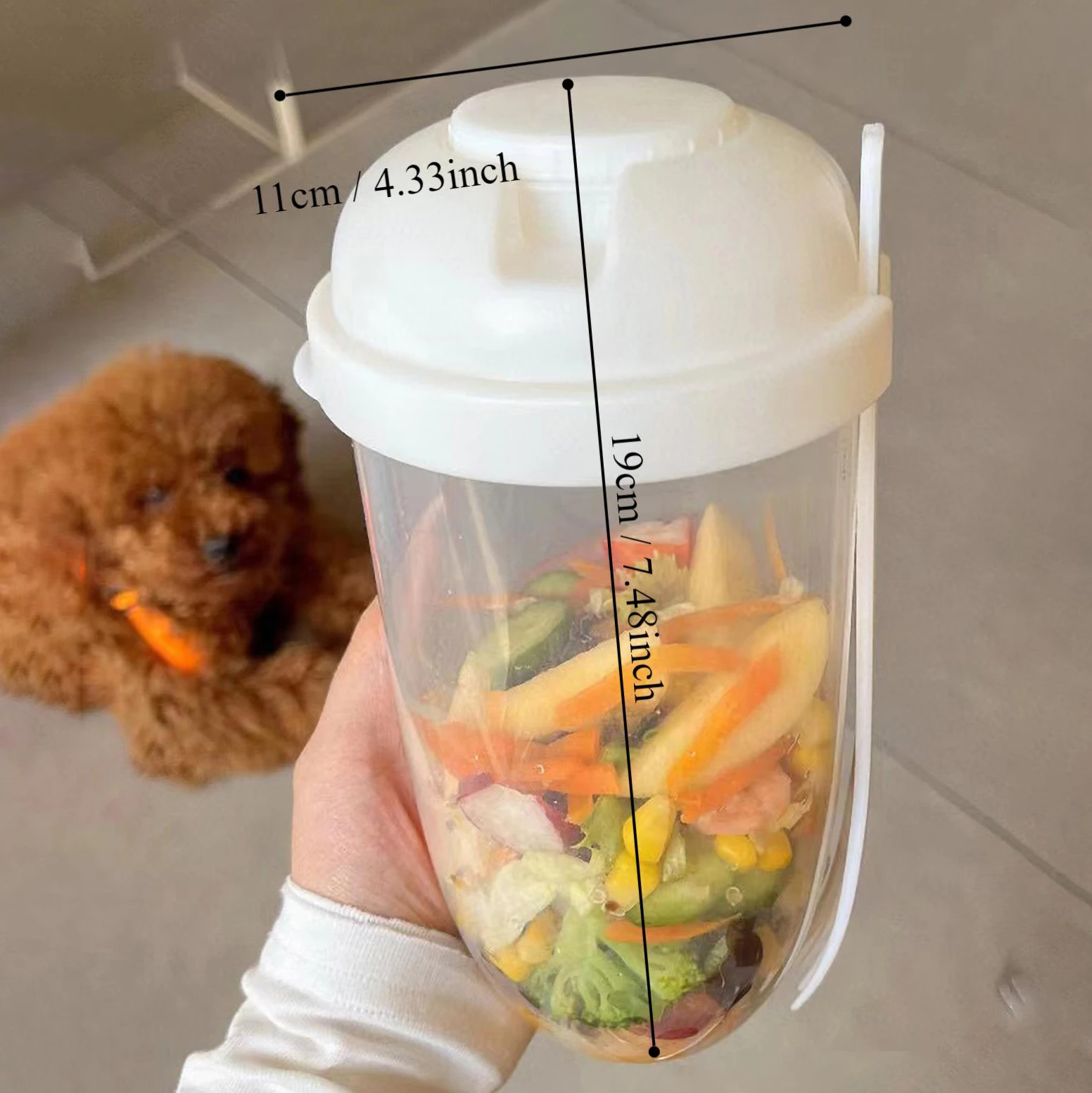 Copo de salada portátil 3 em 1, tigela de salada para café da manhã, garfo, lancheira escolar, armazenamento de alimentos, bento, iogurte, aveia, cereal, leite, fitness