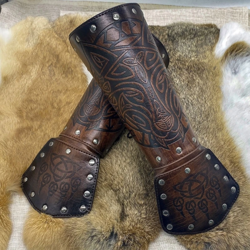 Knight Arm Gauntlets Bracer Vintage PU Gauntlets Wristband Medieval Leather Bracers Arm Armors Knight Protective Gear 3