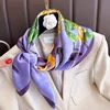 New Purple Luxury Floral Print Silk Square Scarf Women Soft Satin Hairband Hands Bag Ribbons Foulard Neckerchief Headband Hijab 5