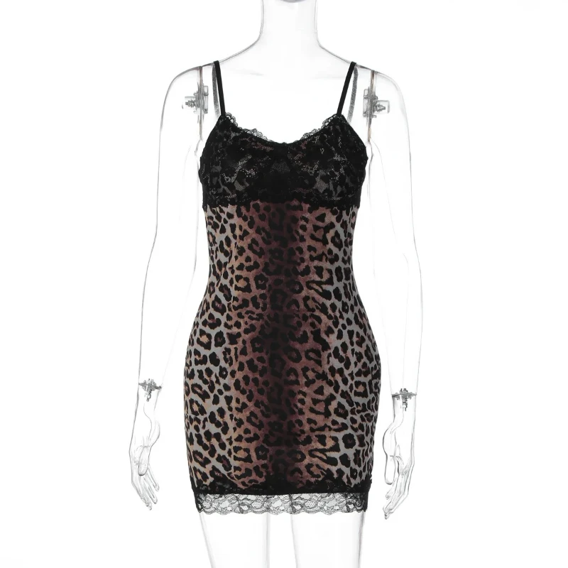 Y2k Fashionable New Women's V-neck Suspender Tight Sexy Dress Leopard Print Sleeveless Backless Hip-wrapped Super Short Dress