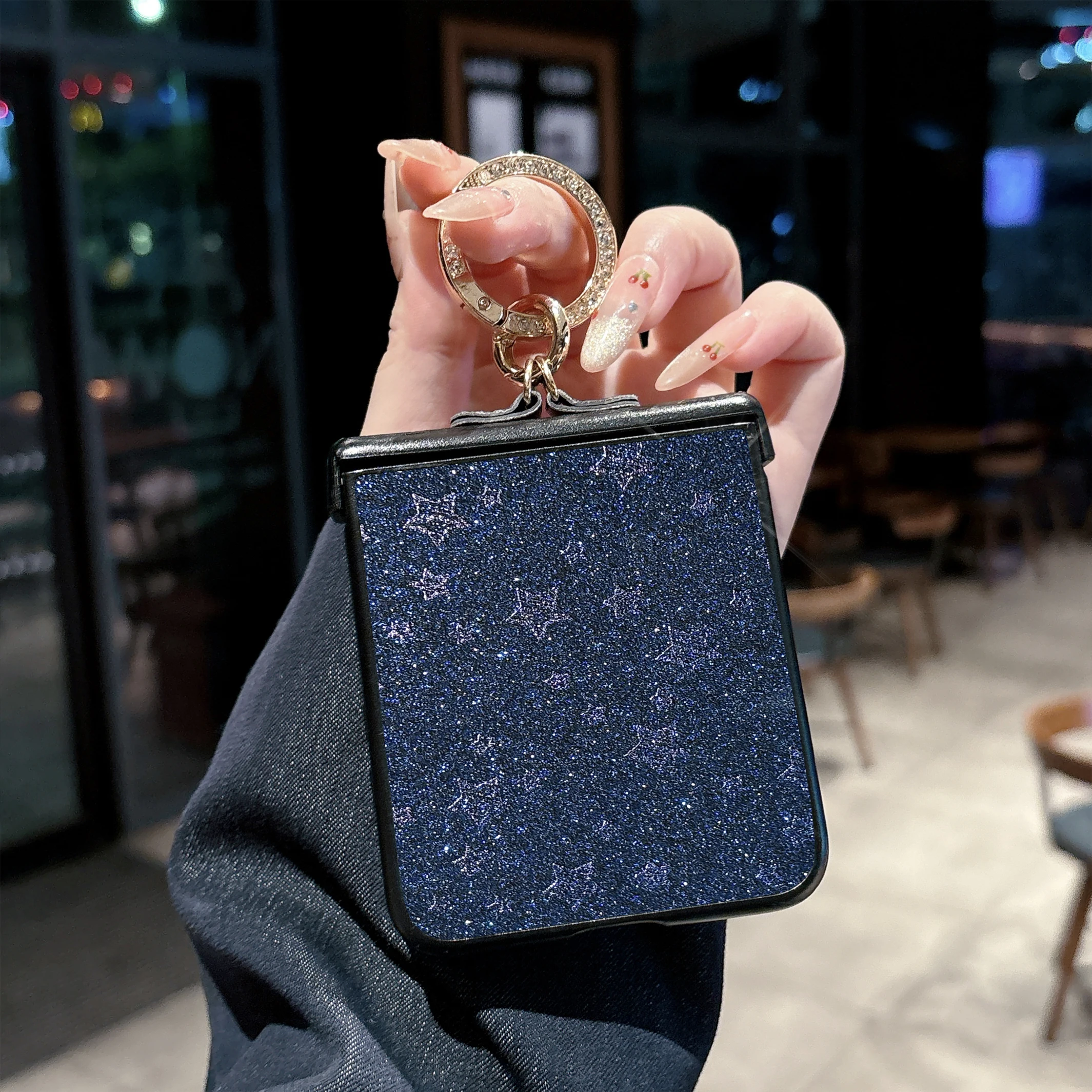 Luxury Twinkle Stars Phone Case with Diamond-Plated Ring Buckle