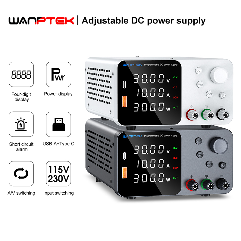 Wanptek 30V 10A DC Power Supply with USB Fast Charging Adjustable Voltage Current 30V 5A 60V 5A 120V 3A Laboratory Power Supply