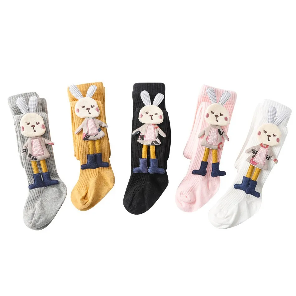 1-8Y Girls Tights Baby Casual Bunny Socks Kids Cotton Bottoms Children Ribbed Knit Leggings Spring Autumn Fashion Stockings