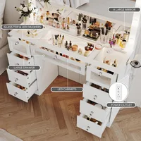 Makeup Vanity Desk with Lights and Large Mirror,Drawers Light Up Vanity,Glass Top Make Up Table with Charging Station,Customized 2