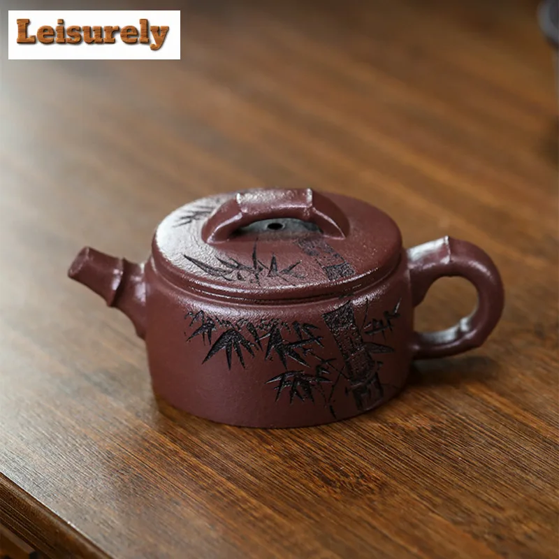 160ml Creative Yixing Purple Clay Teapots Handmade Fragrant Bamboo Pot Raw Ore Purple Mud Tea Making Kettle Zisha Tea Set Craft