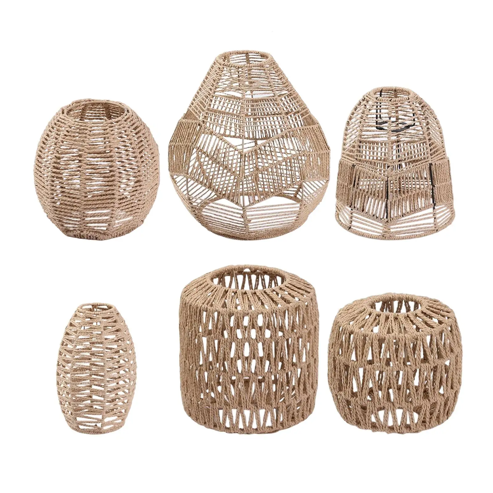 Pendant-Lamp-Shade-Paper-Rope-Rattan-Wicker-Woven-Boho-Ceiling-Light ...