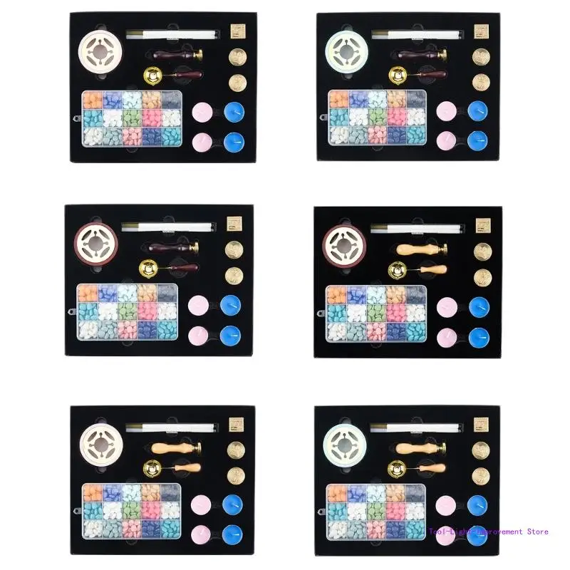 

C63E Wax Seal Stamp Set Wax Seal Beads Wax Melt Spoon for Christmas Envelopes Cards