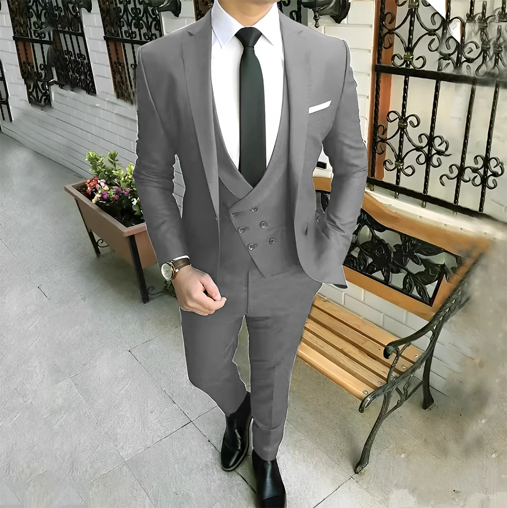 Dark Gray Men's Suit 3 Piece Wedding Groom Tuxedo Formal Party Dress Elegant Men's Suit XS-5XL Customized