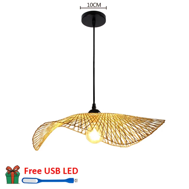 Chinese Style Bamboo Woven Wicker Pendant Lights Natural Rattan Shade Cap Hanging Lamp Restaurant Hotel Bedroom Lighting Fixture Single 02