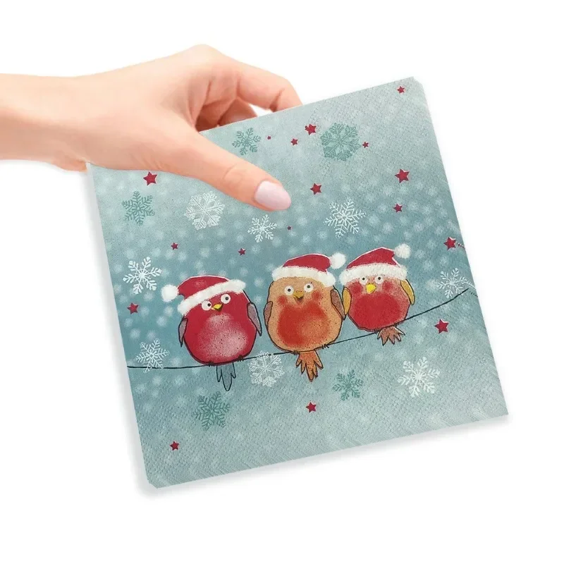 20pcs/Pac Christmas Three Little Birds Printed Napkins Handkerchiefs Birthday Party Tissue Paper For Restaurant Decorations paper napkins tissue paper decoration