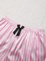 Satin Silk Women Pajamas Set Short-Sleeved Student Homewear Two-Piece Cardigan Lapel Senior Sense of Pink Striped Large Size - Image 6