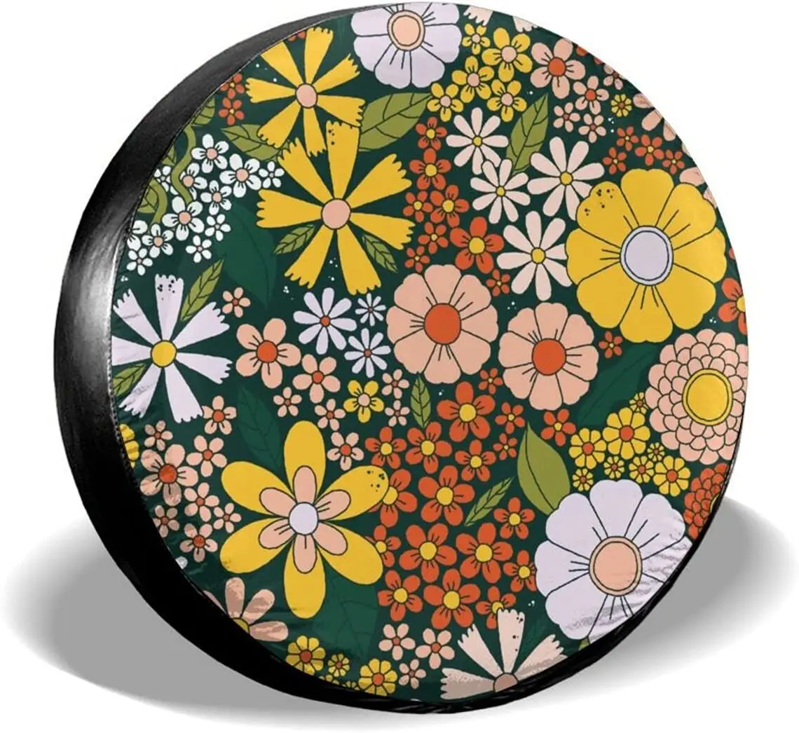 

Fall Decor Hippie Retro Floral Spare Tire Covers Cute Car Accessories for Women Rv Tire Covers for Trailers Jeep SUV Truck and M